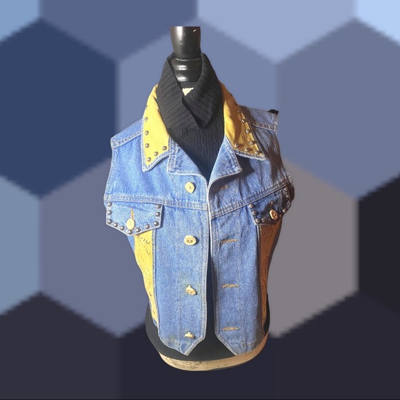 COPY - Patricia Wolfe Artist Hand Painted Horse Denim and Suede Vest - Picture 3 of 10